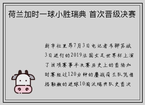 荷兰加时一球小胜瑞典 首次晋级决赛
