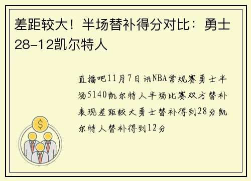 差距较大！半场替补得分对比：勇士28-12凯尔特人